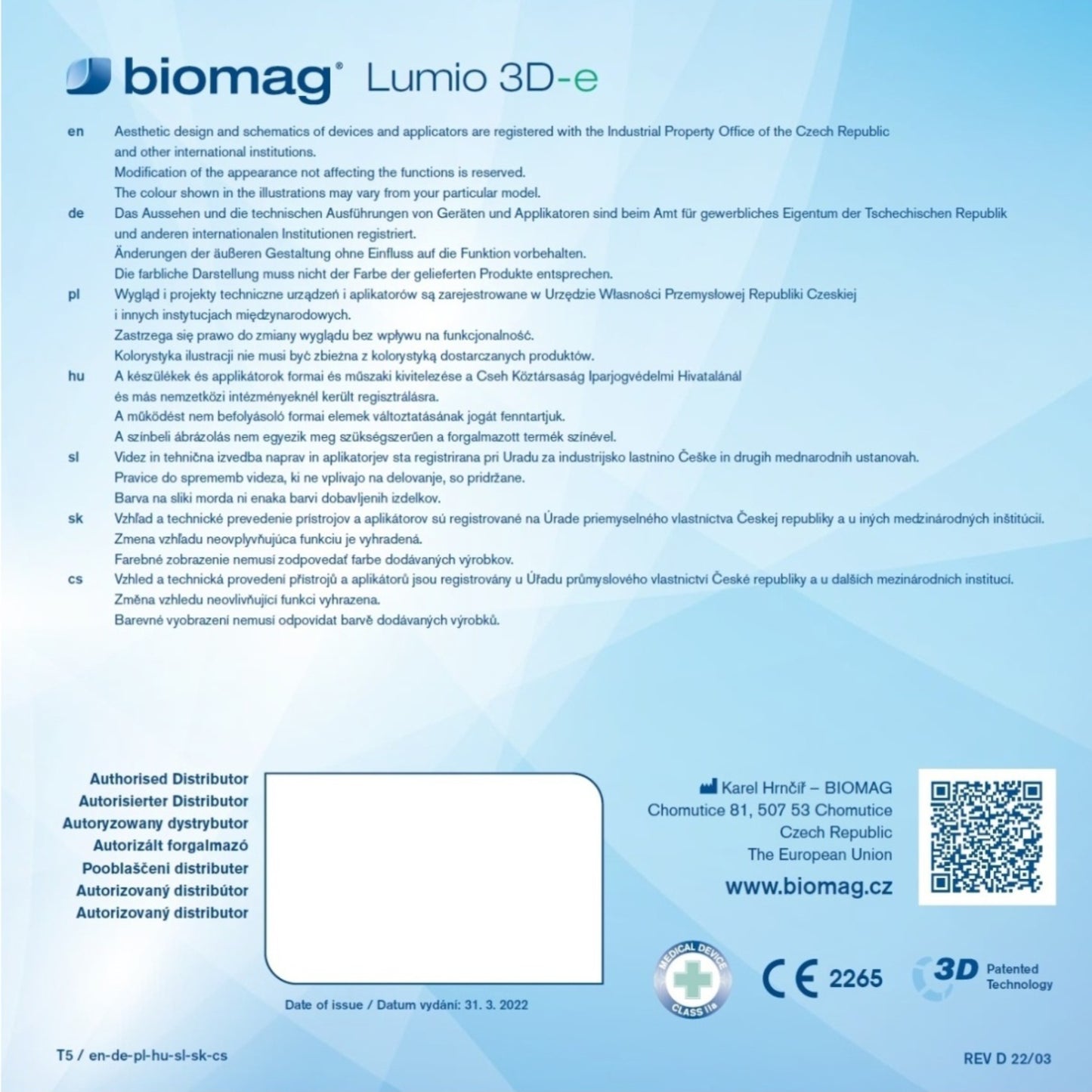 Návod k použití Biomag Lumio 3D-e EN-DE-PL-HU-SL-SK-CS
